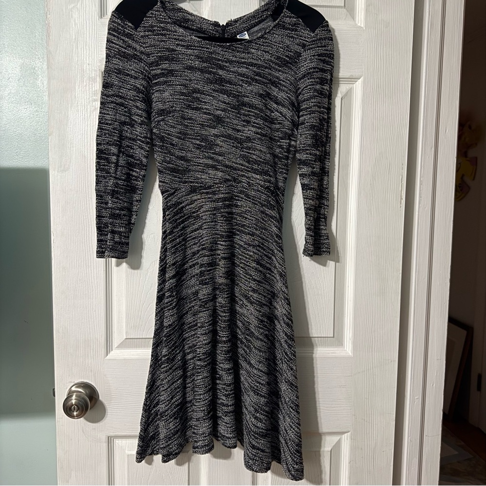Vintage Old Navy Fit Flare Gray Black White Knit Dress XS